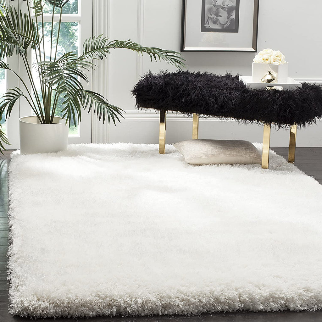 HI-Homes Snow White Shaded Silk Touch Shaggy Carpet | Soft Microfiber & Polyester Rug | Handmade Rug