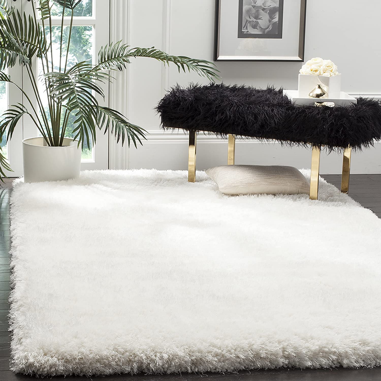 HI-Homes Snow White Shaded Silk Touch Shaggy Carpet | Soft Microfiber & Polyester Rug | Handmade Rug