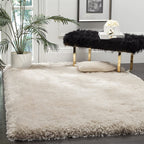 HI-Homes Ivory Shaded Silk Touch Shaggy Carpet | Soft Microfiber & Polyester Rug | Handmade Rug