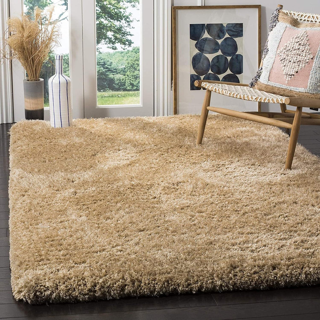 HI-Homes Mud Beige Shaded Silk Touch Shaggy Carpet | Soft Microfiber & Polyester Rug | Handmade Rug