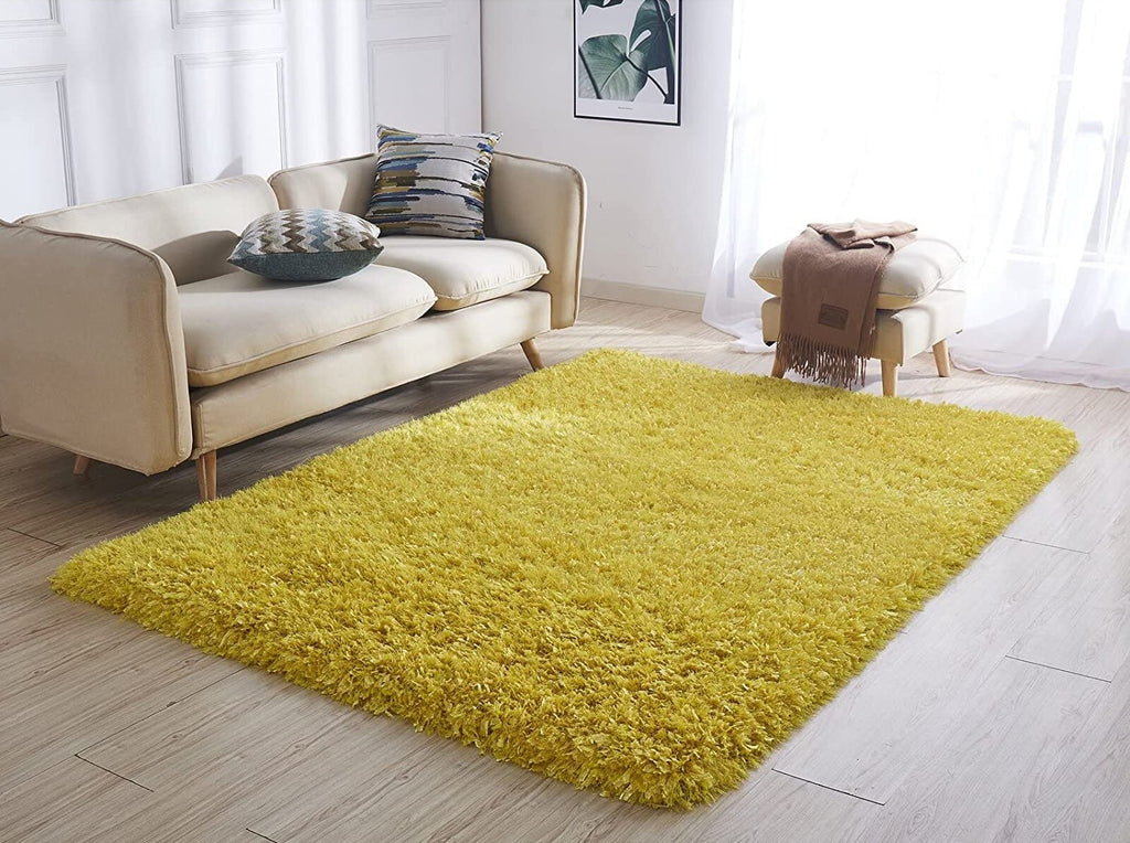 HI-Homes Mustard Shaded Silk Touch Shaggy Carpet | Soft Microfiber & Polyester Rug | Handmade Rug