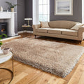 HI-Homes Beige Shaded Silk Touch Shaggy Carpet | Soft Microfiber & Polyester Rug | Handmade