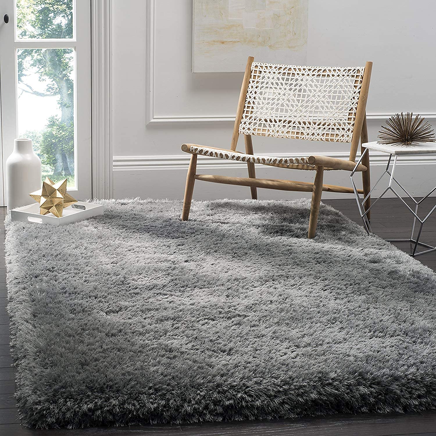 HI-Homes Gray Shaded Silk Touch Shaggy Carpet | Soft Microfiber & Polyester Rug | Handmade Rug