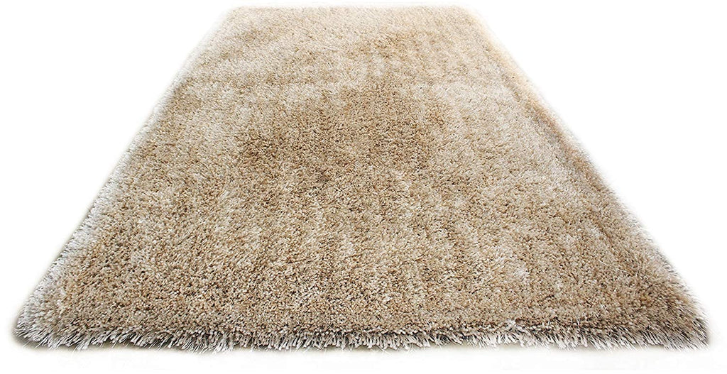 HI-Homes Beige Shaded Silk Touch Shaggy Carpet | Soft Microfiber & Polyester Rug | Handmade