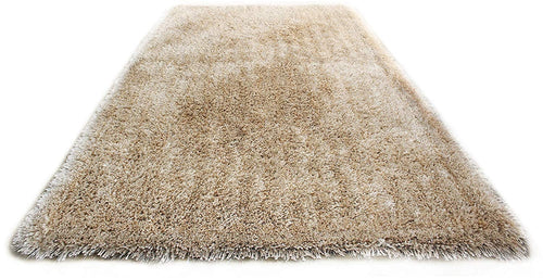 HI-Homes Beige Shaded Silk Touch Shaggy Carpet | Soft Microfiber & Polyester Rug | Handmade