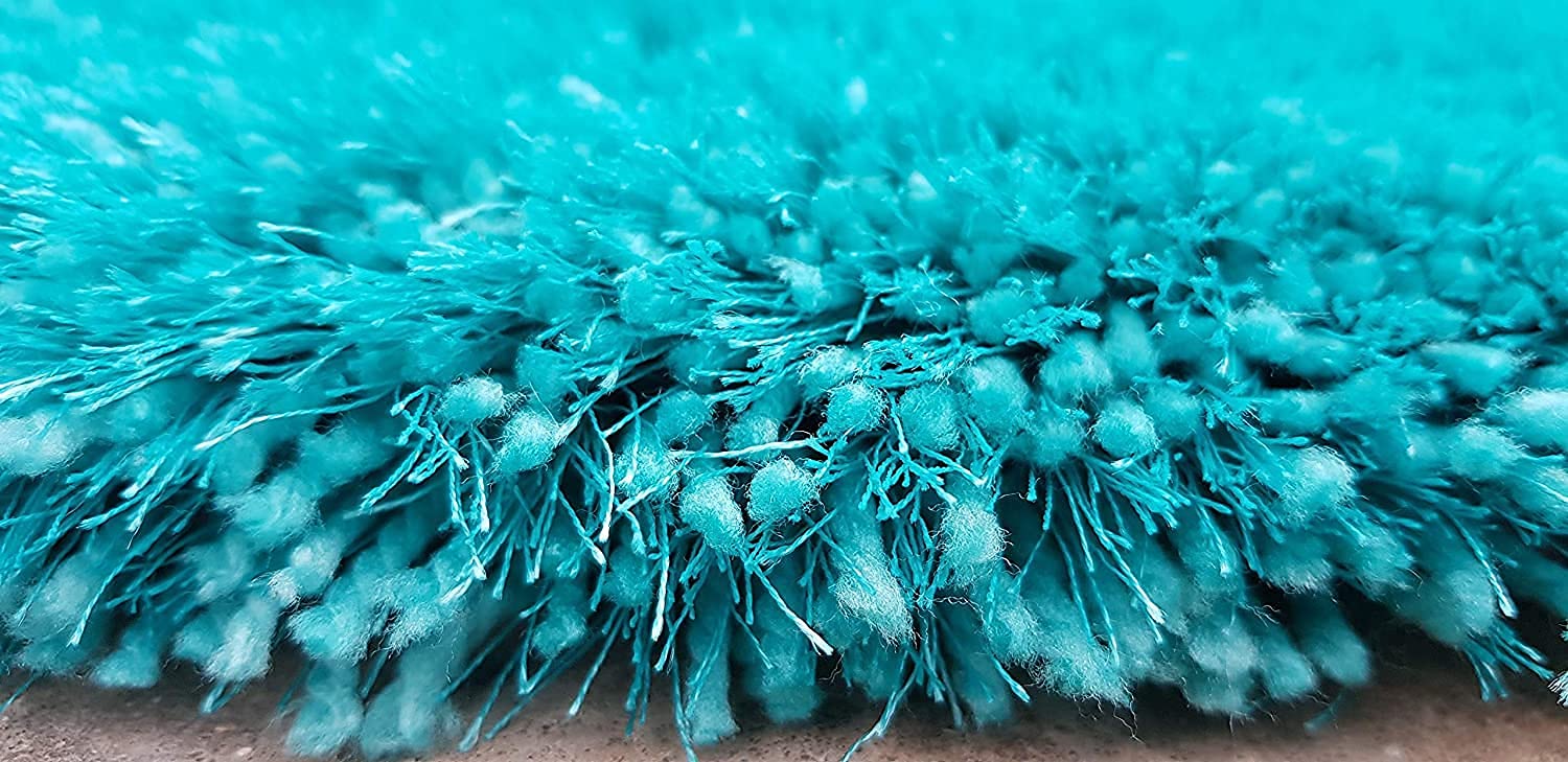 HI-Homes Turquoise Shaded Silk Touch Shaggy Carpet | Soft Microfiber & Polyester Rug | Handmade Rug