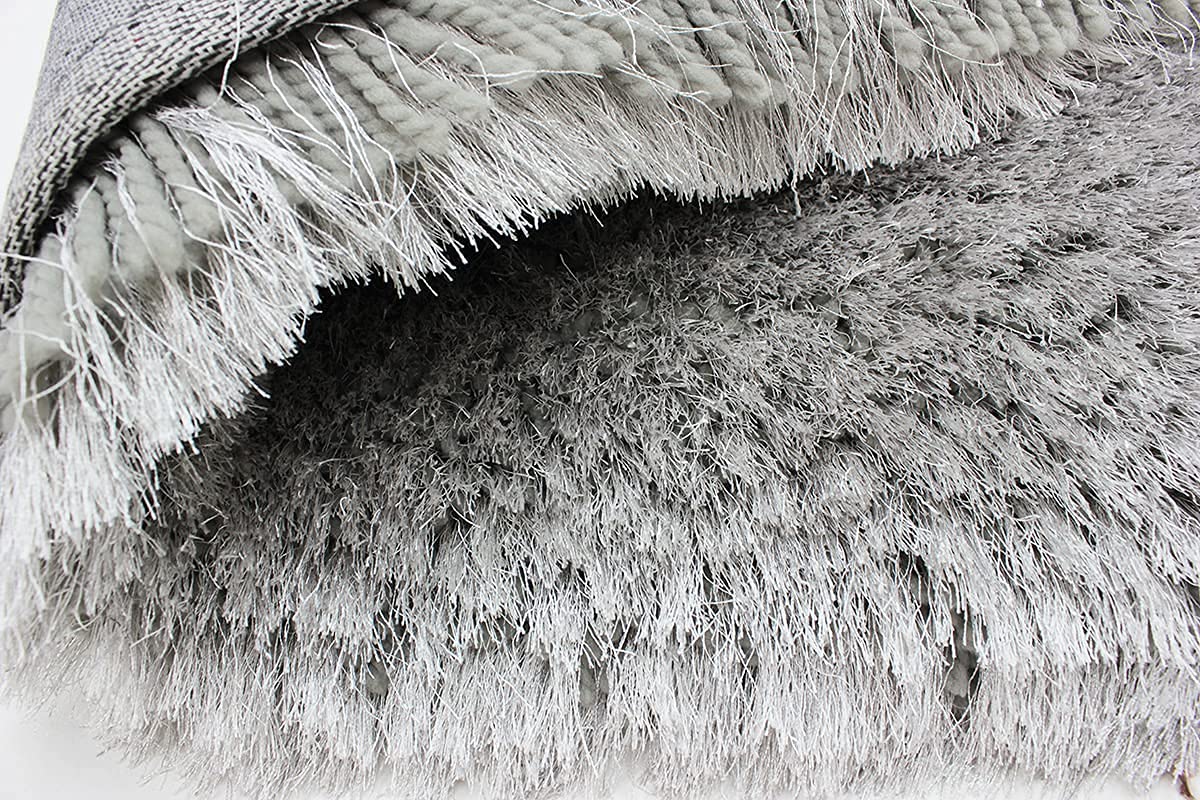 HI-Homes Silver Shaded Silk Touch Shaggy Carpet | Soft Microfiber & Polyester Rug | Handmade Rug