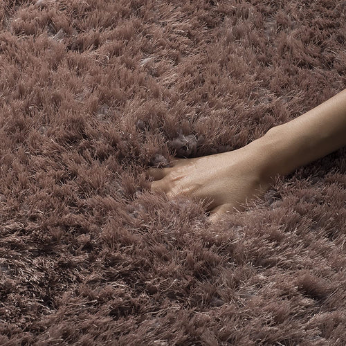 HI-Homes Brown Mint Shaded Silk Touch Shaggy Carpet | Soft Microfiber & Polyester Rug | Handmade Rug