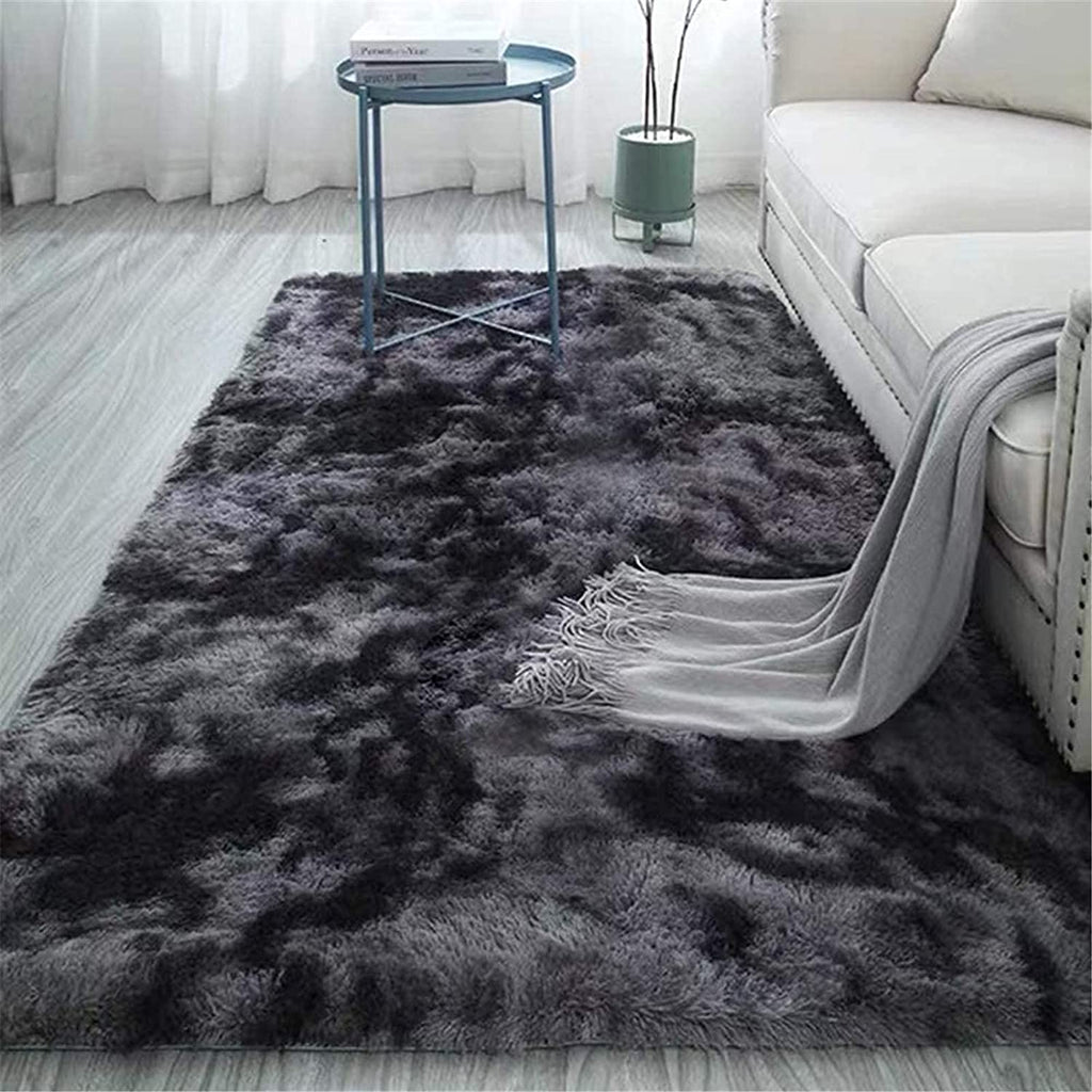 HI-Homes Black Shaded Silk Touch Shaggy Carpet | Soft Microfiber & Polyester Rug | Handmade Rug