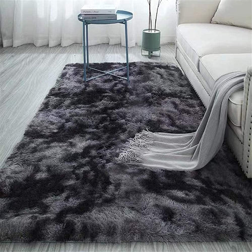 HI-Homes Black Shaded Silk Touch Shaggy Carpet | Soft Microfiber & Polyester Rug | Handmade Rug