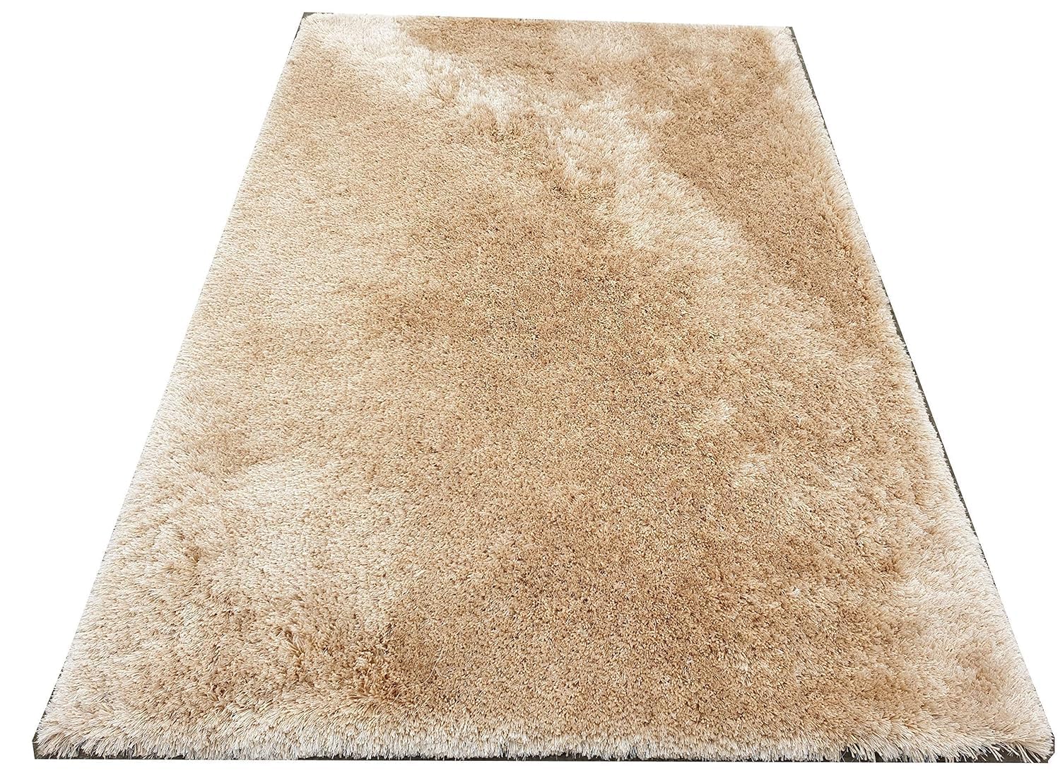 HI-Homes Cream Shaded Silk Touch Shaggy Carpet | Soft Microfiber & Polyester Rug | Handmade Rug