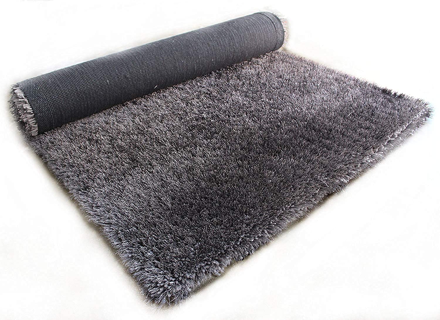 HI-Homes Gray Shaded Silk Touch Shaggy Carpet | Soft Microfiber & Polyester Rug | Handmade Rug