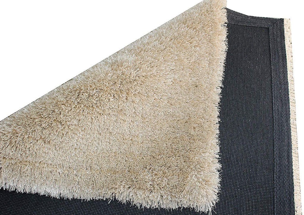 HI-Homes Beige Shaded Silk Touch Shaggy Carpet | Soft Microfiber & Polyester Rug | Handmade