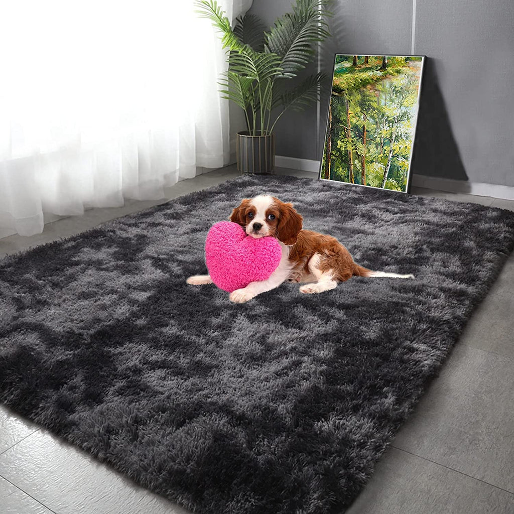 HI-Homes Black Shaded Silk Touch Shaggy Carpet | Soft Microfiber & Polyester Rug | Handmade Rug
