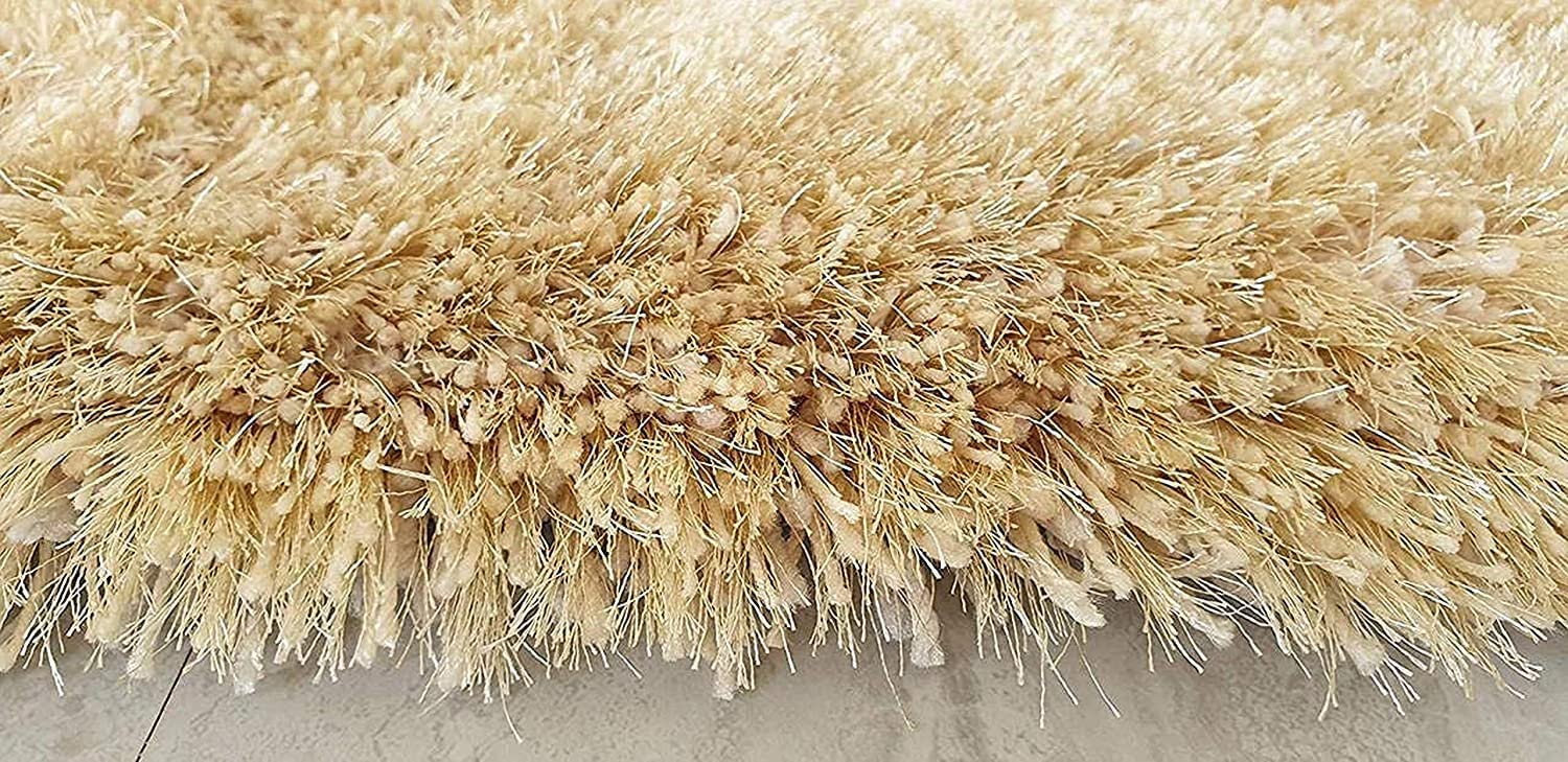 HI-Homes Cream Shaded Silk Touch Shaggy Carpet | Soft Microfiber & Polyester Rug | Handmade Rug