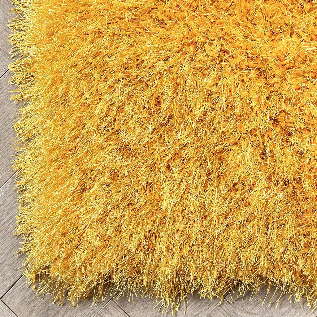 HI-Homes Yellow Shaded Silk Touch Shaggy Carpet | Soft Microfiber & Polyester Rug | Handmade Rug