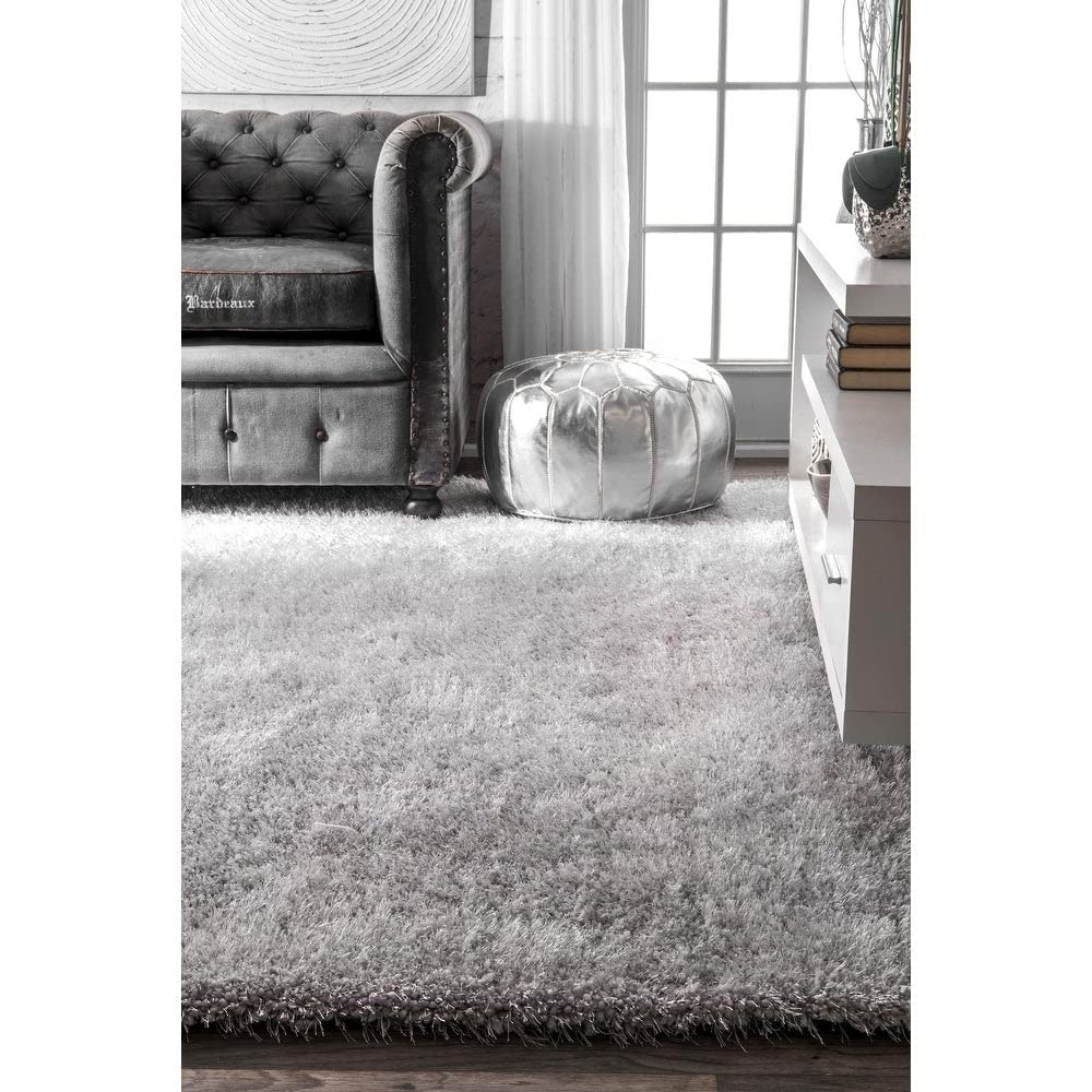 HI-Homes Silver Shaded Silk Touch Shaggy Carpet | Soft Microfiber & Polyester Rug | Handmade Rug