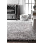 HI-Homes Silver Shaded Silk Touch Shaggy Carpet | Soft Microfiber & Polyester Rug | Handmade Rug