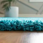 HI-Homes Turquoise Shaded Silk Touch Shaggy Carpet | Soft Microfiber & Polyester Rug | Handmade Rug