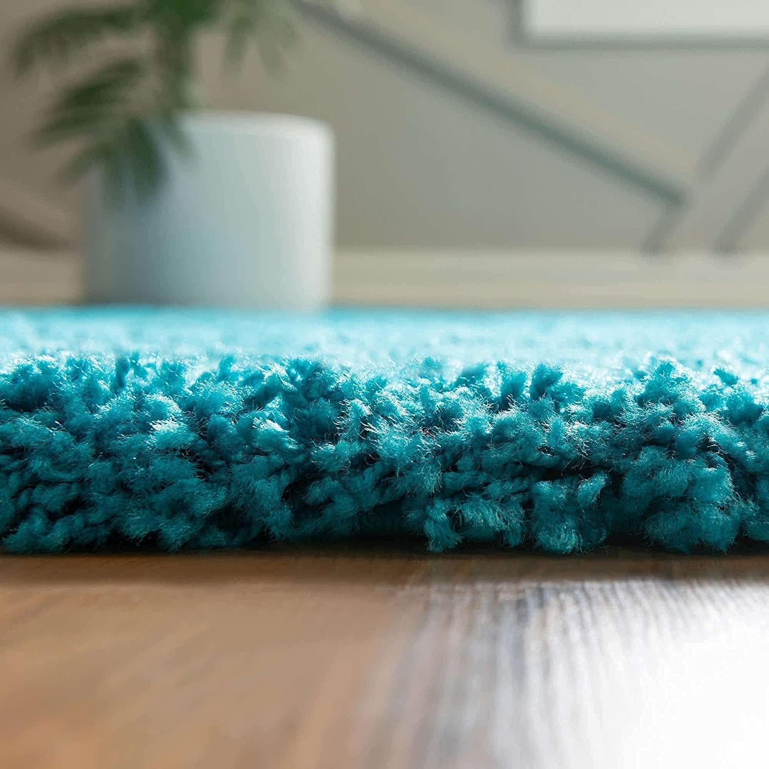 HI-Homes Turquoise Shaded Silk Touch Shaggy Carpet | Soft Microfiber & Polyester Rug | Handmade Rug