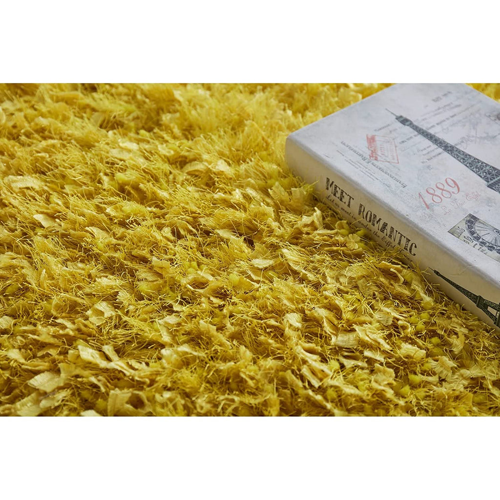 HI-Homes Mustard Shaded Silk Touch Shaggy Carpet | Soft Microfiber & Polyester Rug | Handmade Rug