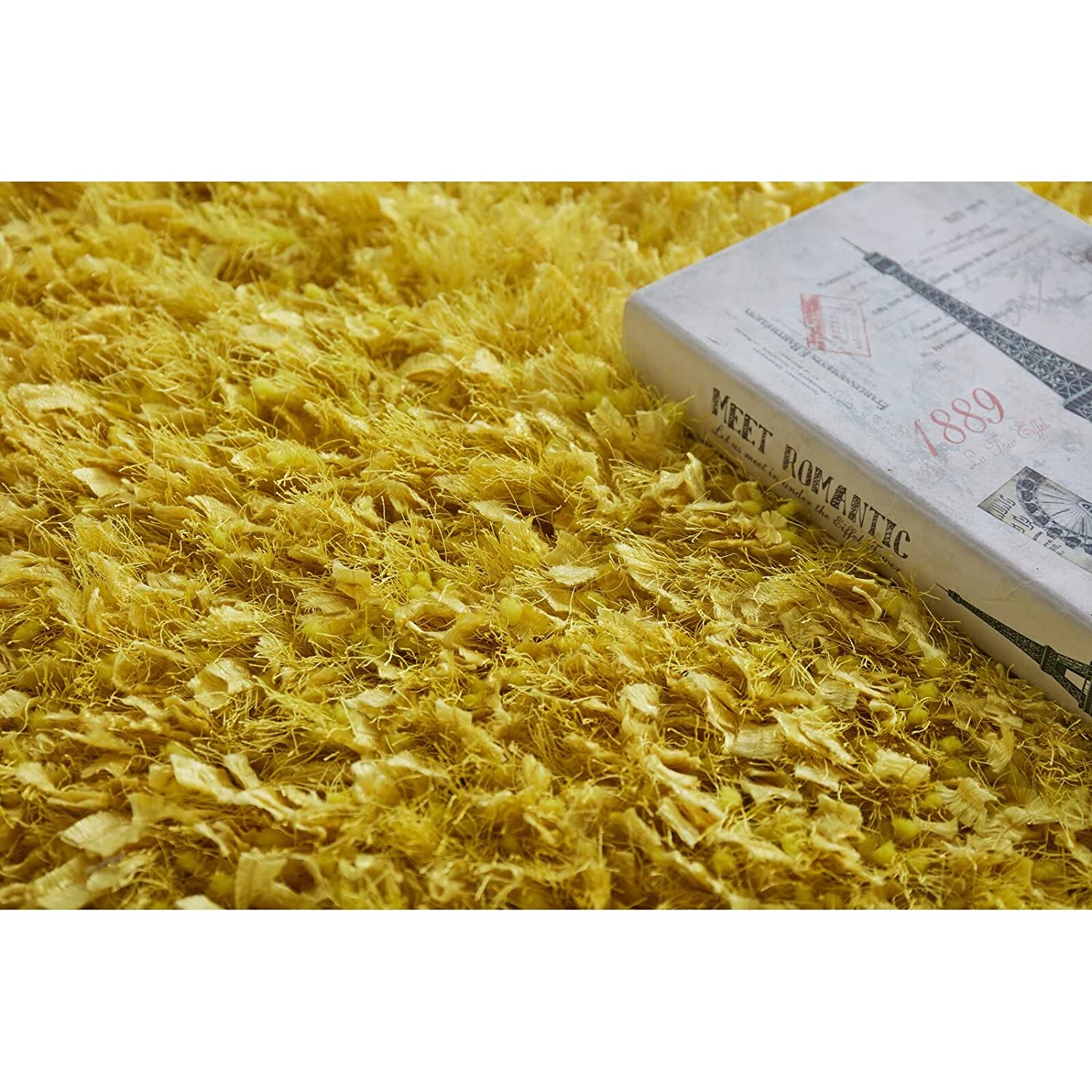 HI-Homes Mustard Shaded Silk Touch Shaggy Carpet | Soft Microfiber & Polyester Rug | Handmade Rug