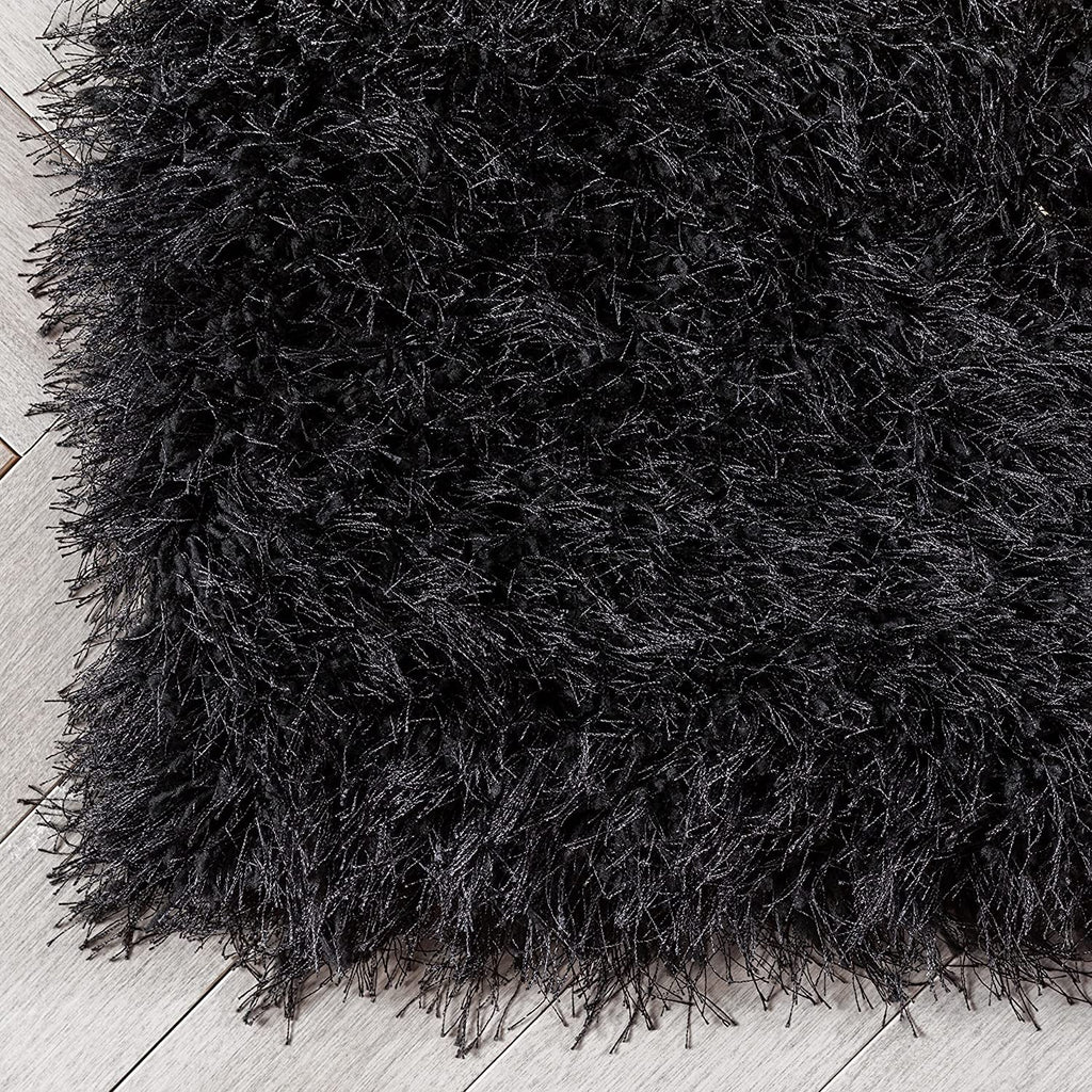 HI-Homes Black Shaded Silk Touch Shaggy Carpet | Soft Microfiber & Polyester Rug | Handmade Rug