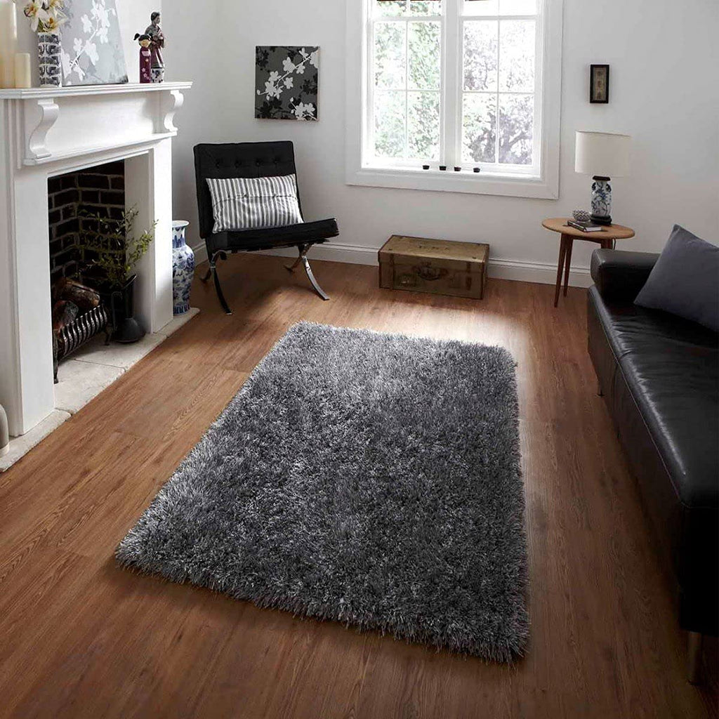 HI-Homes Gray Shaded Silk Touch Shaggy Carpet | Soft Microfiber & Polyester Rug | Handmade Rug