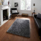 HI-Homes Gray Shaded Silk Touch Shaggy Carpet | Soft Microfiber & Polyester Rug | Handmade Rug
