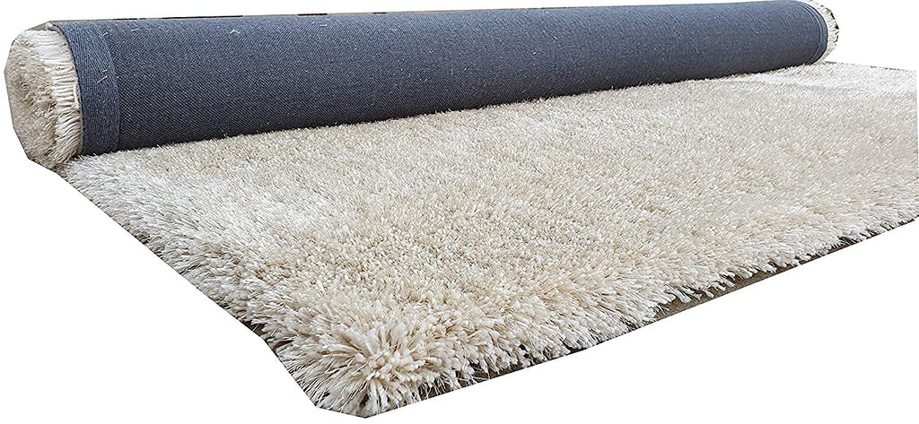 HI-Homes Ivory Shaded Silk Touch Shaggy Carpet | Soft Microfiber & Polyester Rug | Handmade Rug