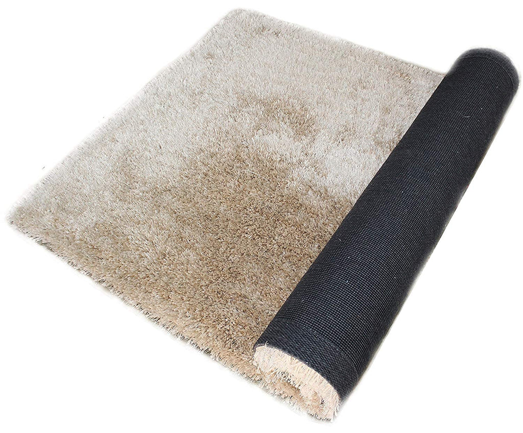 HI-Homes Beige Shaded Silk Touch Shaggy Carpet | Soft Microfiber & Polyester Rug | Handmade