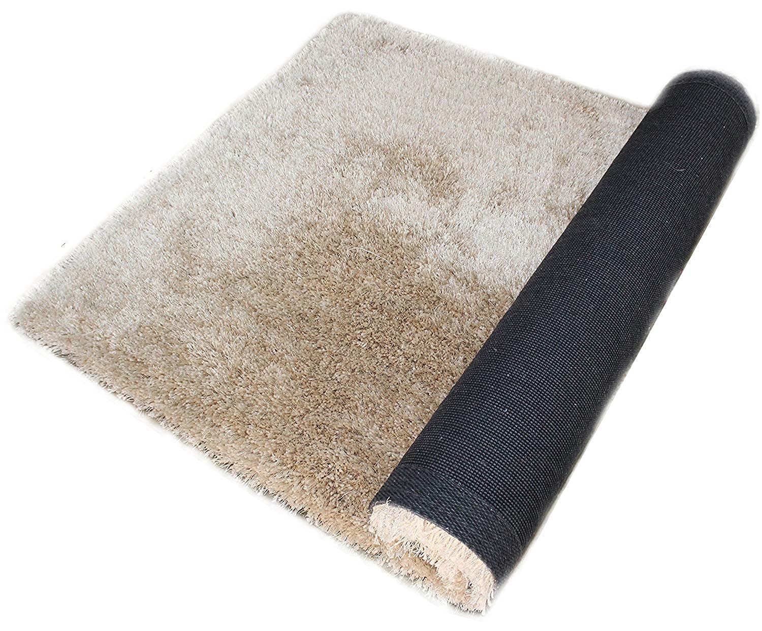HI-Homes Beige Shaded Silk Touch Shaggy Carpet | Soft Microfiber & Polyester Rug | Handmade