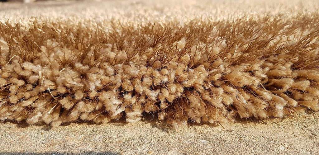 HI-Homes Mud Beige Shaded Silk Touch Shaggy Carpet | Soft Microfiber & Polyester Rug | Handmade Rug