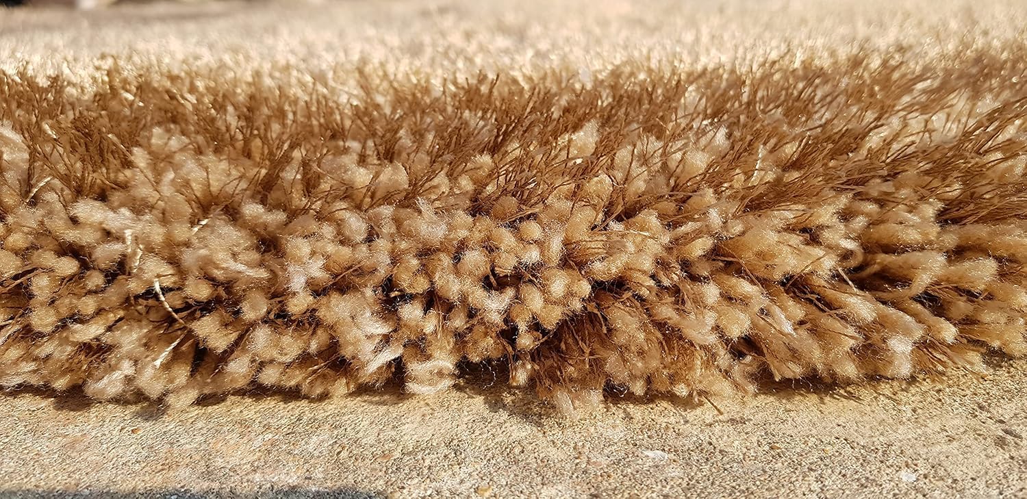 HI-Homes Mud Beige Shaded Silk Touch Shaggy Carpet | Soft Microfiber & Polyester Rug | Handmade Rug