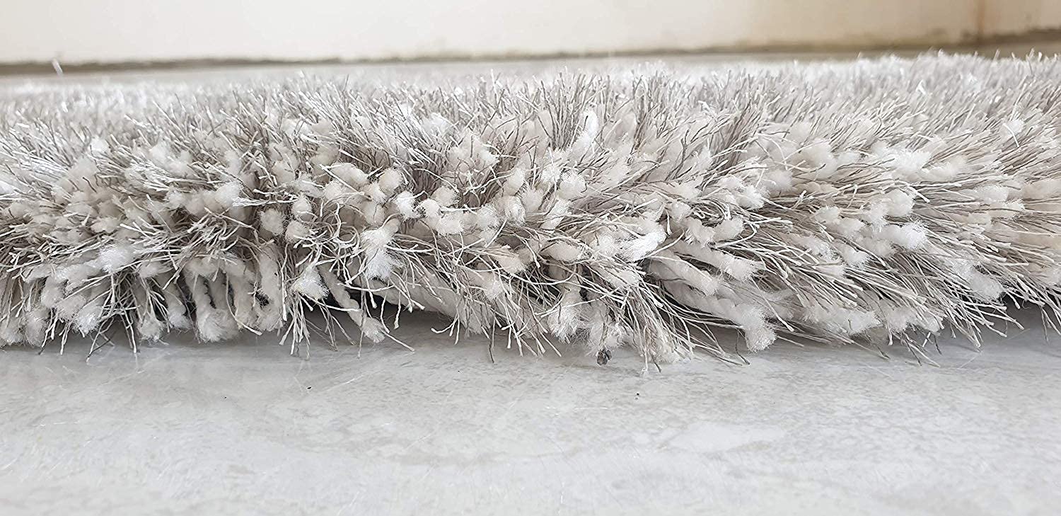HI-Homes Silver Mint Shaded Silk Touch Shaggy Carpet | Soft Microfiber & Polyester Rug | Handmade Rug