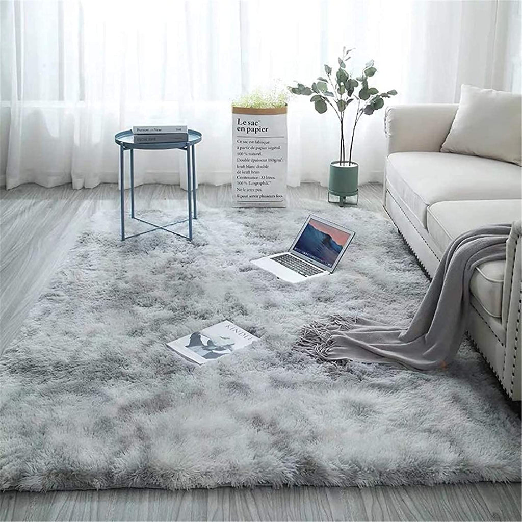 HI-Homes Silver Mint Shaded Silk Touch Shaggy Carpet | Soft Microfiber & Polyester Rug | Handmade Rug