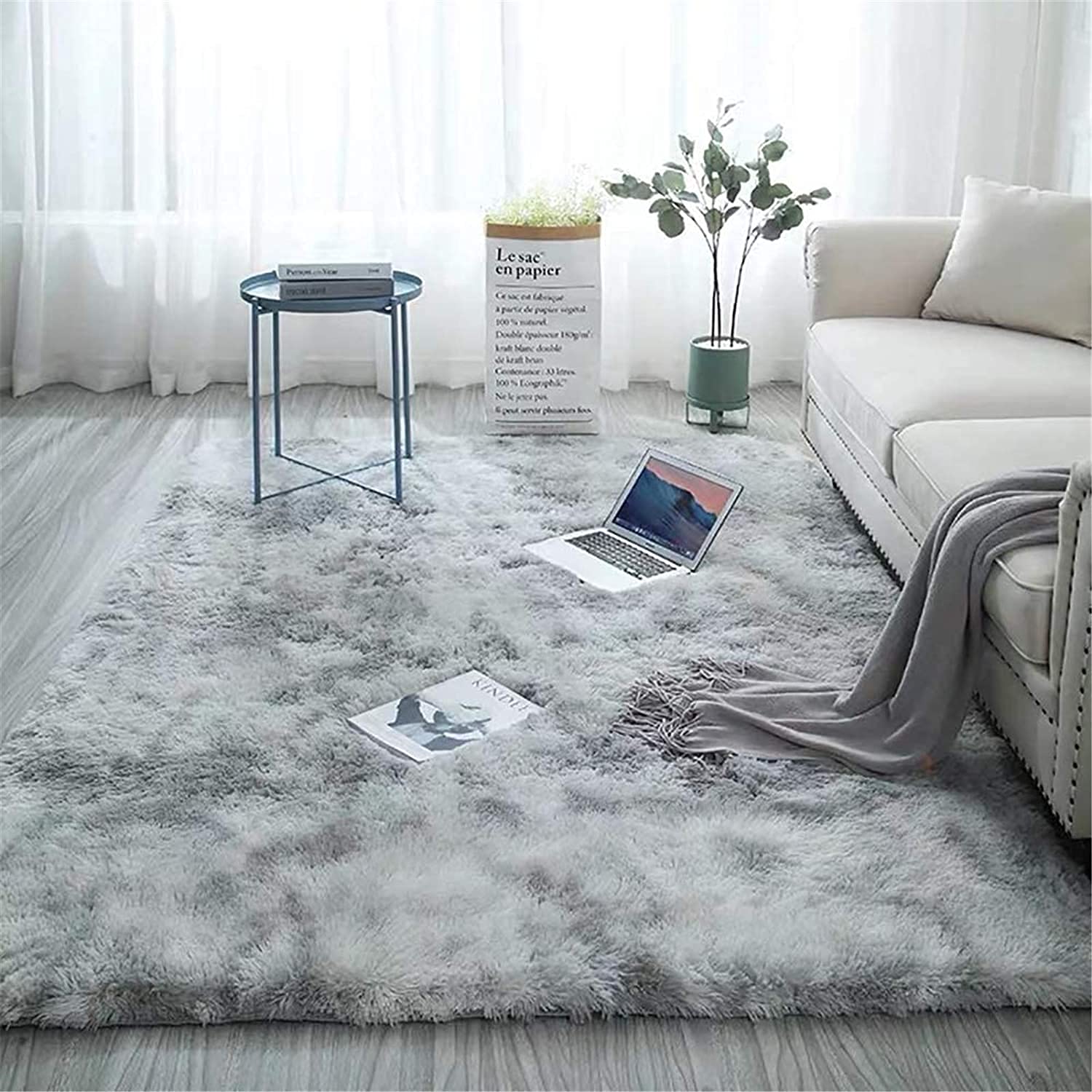 HI-Homes Silver Mint Shaded Silk Touch Shaggy Carpet | Soft Microfiber & Polyester Rug | Handmade Rug