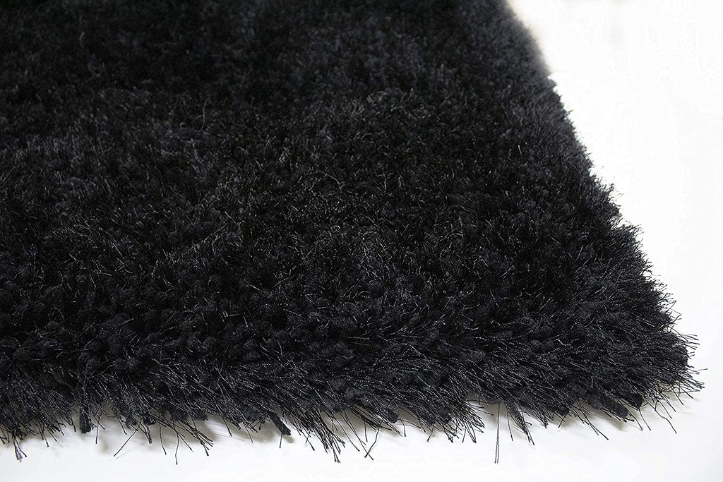 HI-Homes Black Shaded Silk Touch Shaggy Carpet | Soft Microfiber & Polyester Rug | Handmade Rug