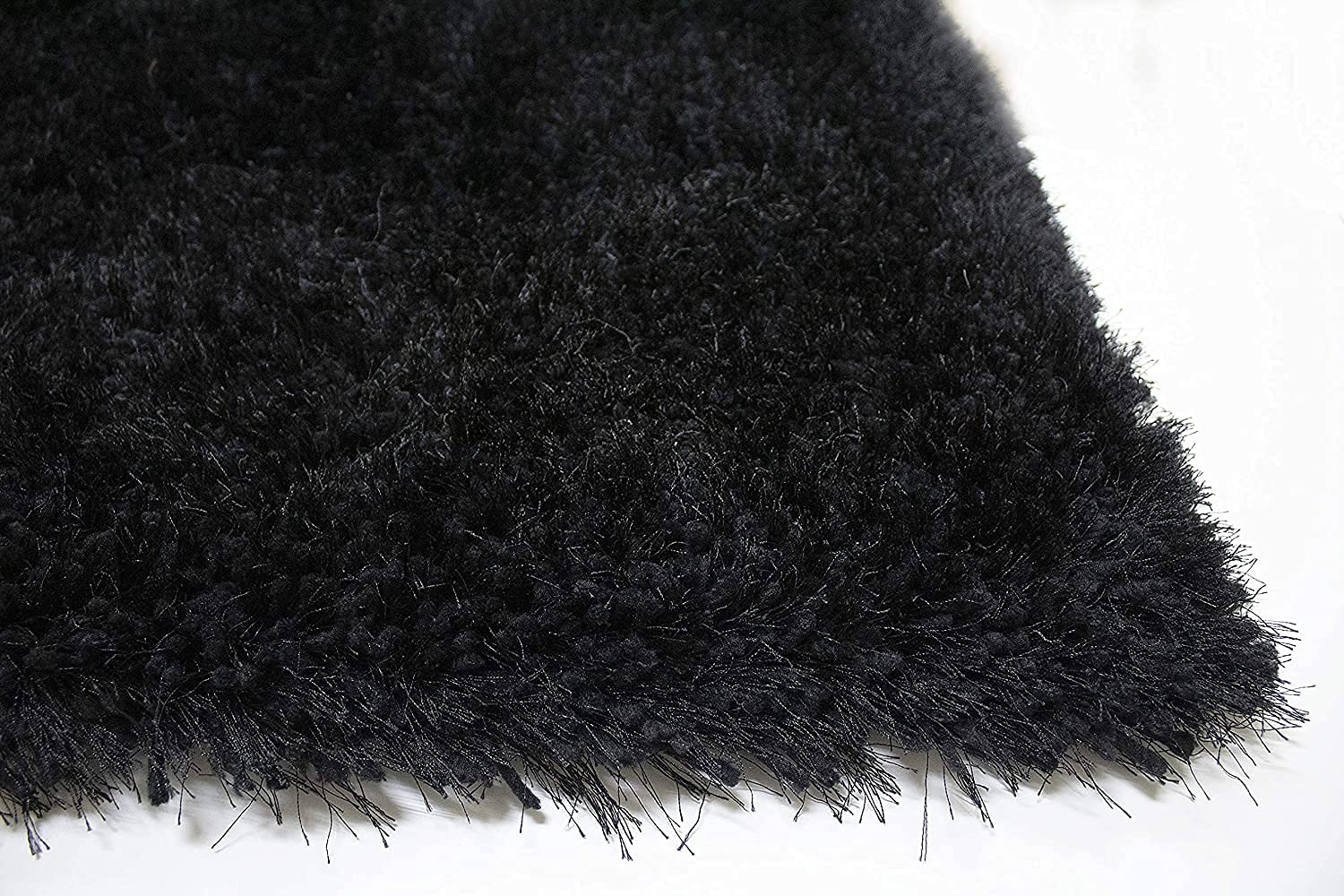 HI-Homes Black Shaded Silk Touch Shaggy Carpet | Soft Microfiber & Polyester Rug | Handmade Rug