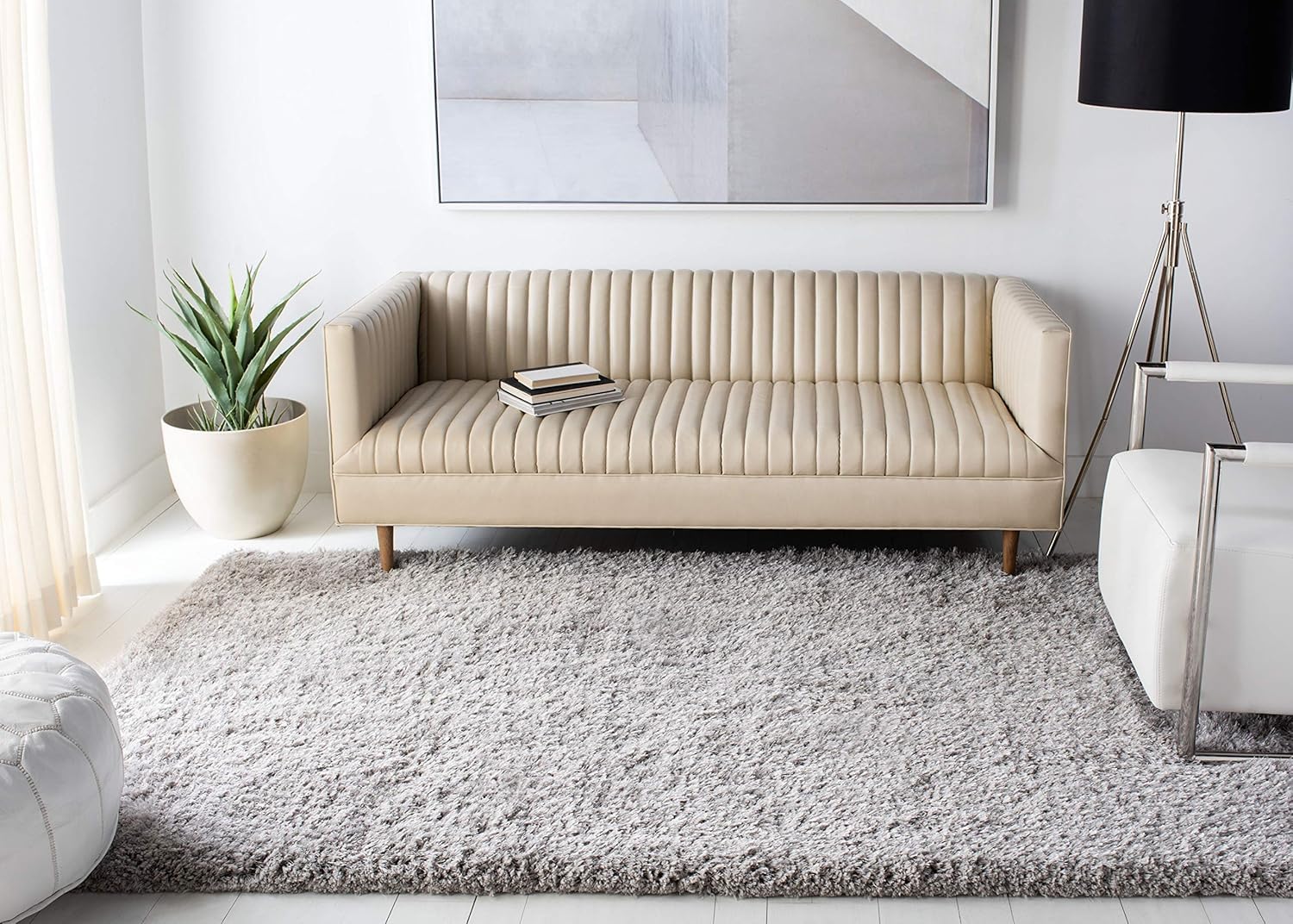 HI-Homes Silver Mint Shaded Silk Touch Shaggy Carpet | Soft Microfiber & Polyester Rug | Handmade Rug