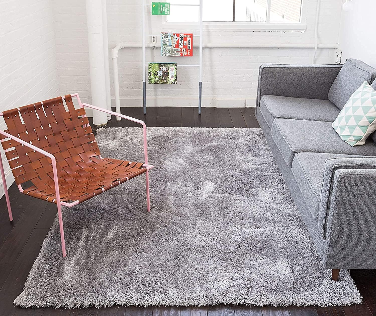 HI-Homes Silver Mint Shaded Silk Touch Shaggy Carpet | Soft Microfiber & Polyester Rug | Handmade Rug