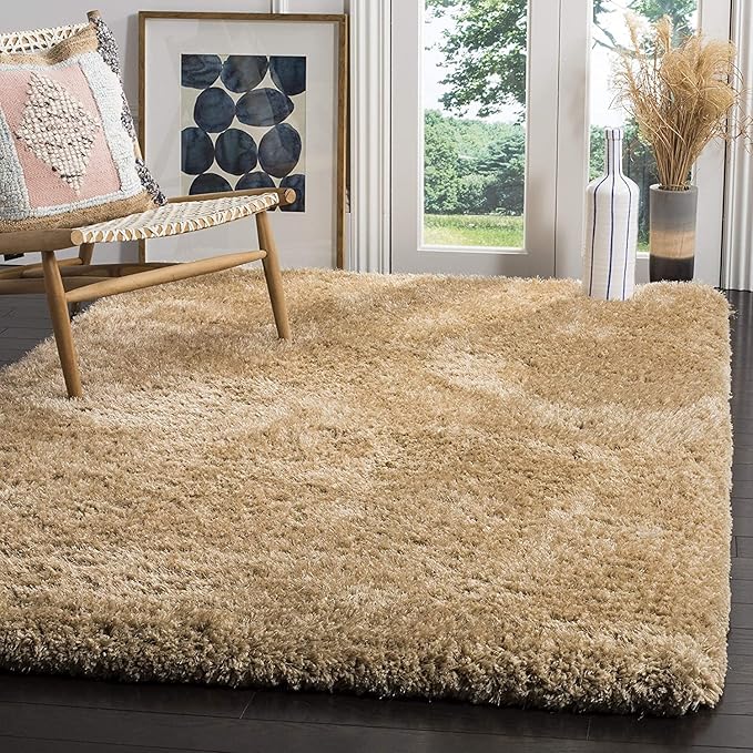 HI-Homes Mud Beige Shaded Silk Touch Shaggy Carpet | Soft Microfiber & Polyester Rug | Handmade Rug