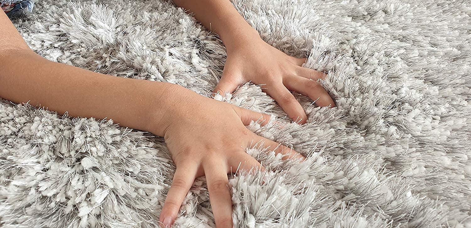 HI-Homes Silver Mint Shaded Silk Touch Shaggy Carpet | Soft Microfiber & Polyester Rug | Handmade Rug