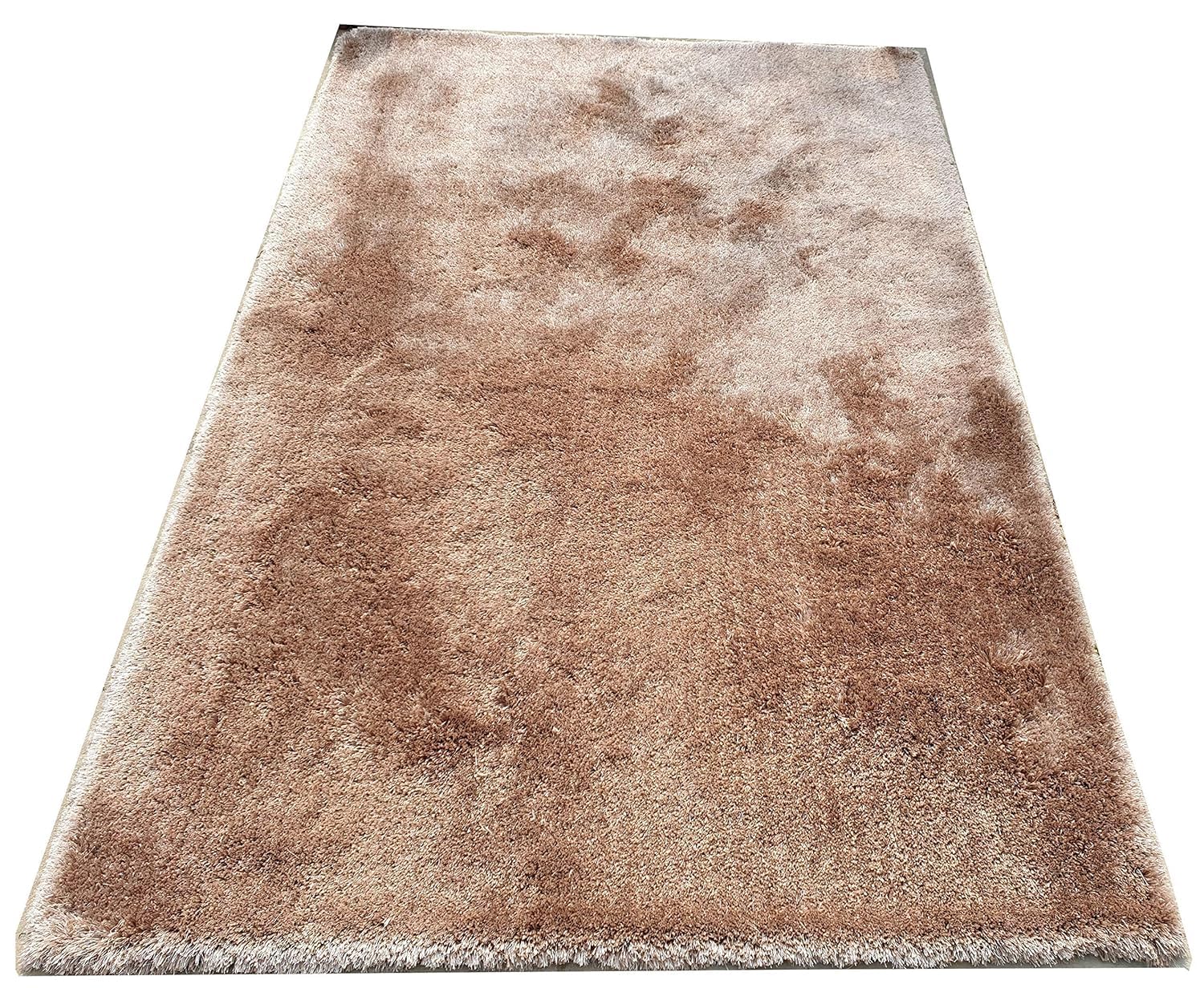 HI-Homes Sour Beige Shaded Silk Touch Shaggy Carpet | Soft Microfiber & Polyester Rug | Handmade Rug